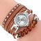 Crystal Casual Style Women Bracelet Watch Gift Leather Strap Quartz Watch - Brown