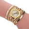 Fashion Multi-color Women's Casual Bracelet Watch Luxury Multilayer Leather Bracelet Watch  - Gold
