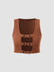 Ribbed Knit Metal Cut Out U-neck Crop Tank Top - Brown