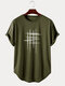 Mens Line Graphic High Low Curved Hem Sports Short Sleeve T-Shirts - Army Green