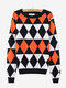 Casual Prismatic Gird Pattern Knitted Pullover Sweater - Red
