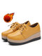 Women Lace-up Comfy Warm Lined Casual Platforms Wedges Shoes - Yellow (Warm Lined)