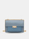 Women Faux Leather Fashion Solid Color Chain Frosted Crossbody Bag - Blue