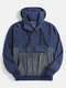 Mens Corduroy Contrast Stitching Half Zip Casual Hoodies With Pocket - Blue