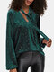 Stars Print Knotted V-neck Long Sleeves Velvet Shirt for Women - Green