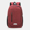 Women Men Solid Waterproof School Bag USB Charging Backpack - Red