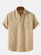 Mens Pinstripe Cotton Breathable Casual Short Sleeve Shirts With Pocket - Khaki