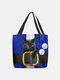 Women Felt Christmas Black Cat Print Handbag Tote - Blue