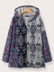 Plus Size Vintage Ethnic Pattern Patchwork Casual Hoodie - Gray
