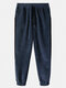 Mens Corduroy Side Stripe Casual Drawstring Elastic Cuff Pants - Blue