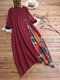 Винтажный принт в стиле пэчворк с длинным рукавом и изогнутой кромкой Платье - Красный