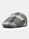 Men Woolen Cloth Lattice Pattern Built-in Ear Protection Warmth Vintage British Forward Hat Beret Flat Cap - Gray