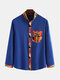 Men Mixed Color Irregular Geometric Ethnic Pattern Shirt - Blue