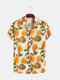 Mens Thin & Breathable Sunflower Spray Printed Holiday Casual Short Sleeve Floral Shirt - Yellow