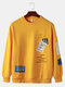 Mens Graphic Text Back Print Crew Neck Casual Pullover Sweatshirts - Yellow