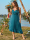 Plus Size Lake Blue Spaghetti Backless Wrap Design Dress - Lake Blue