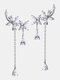 Trendy Five-petal Flower Shape Inlaid Rhinestone Drop Tassel 925 Sterling Silver Ear Row Earrings - Silver