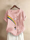 Rainbow Print Short Sleeve Casual Shirt For Women - Pink