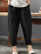 Casual Loose Pockets Plus Size Pants for Women - Black