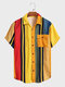 Mens Colorful Striped Chest Pocket Lapel Collar Shirts - Yellow