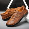 Men Hand Stitching Leather Soft Sole Non Slip Casual Driving Shoes - Brown
