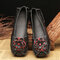Women Casual Soft Handmade Floral Genuine Leather Flats - Black