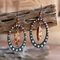 Vintage Ancient Gold Turquoise Feather Earrings Metal Hollow Turquoise Tassel Pendant Earrings - Gold