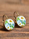 Vintage Flower Pattern Women Earrings Glass Printed Pendant Earrings Ear Hooks - #09