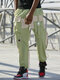 Men Street Style Color Blocking Elastic Waist Casual Pants - Green