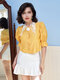 Элегантная блузка с рукавами до локтя и пуговицами с цветочным принтом - Желтый