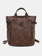 Men Artificial Leather Vintage Large Capacity Waterproof Backpacks Laptop Soft Retro Travel Backpack - Dark Brown