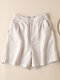 Solid Rolled Hem Pocket Elastic Waist Casual Shorts - Apricot