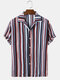 Mens Multi-Color Striped Print Loose Casual Short Sleeve Shirts - Blue
