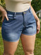 Plus Size Plain Button Design Pocket Jeans - Dark Blue