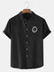Mens Solid Color Small Smile Print Loose Light Short Sleeve Shirts - Black