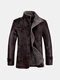 Men's PU Leather Jacket Vintage Slim Fit Plush Thick Warm Winter Coat - Brown