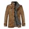 Men's PU Leather Jacket Vintage Slim Fit Plush Thick Warm Winter Coat - Khaki
