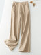 Donna Solid Cucitura Dettaglio Casual Dritto Pantaloni Con Tasca - Albicocca