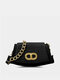 Women Faux Leather Large Capacity Chain French Underarm Bag Handbag Shoulder Bag - Black