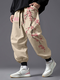 Mens Japanese Cherry Blossoms Print Drawstring Waist Pants With Pocket - Beige