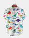Mens Funny Cartoon Colorful Dinosaur Print Short Sleeve Shirts - White
