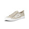 Men Daily Contract Color Lace Up Round Toe Canvas Skate Shoes - Khaki