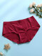 1Pcs Women Ice Silk Seamless Pure Color Cotton Cozy Breathable Mid Waist Panties-Multi Color - Wine Red