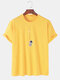 Mens 100% Cotton Astronaut Printed Round Neck Casual Short Sleeve T-shirts - Yellow