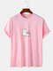 Mens Cartoon Ghost & Dog Print Cotton Short Sleeve T-Shirts - Pink