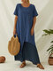 Asymmetrical Patchwork Plus Size Maxi Dress - Blue