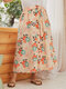Plus Size Floral Print Belt Button Pocket Maxi Skirt - Orange