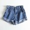 High waist Solid color Irregular Loose Shredded jeans Denim shorts - Dark Blue