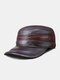 Men Genuine Leather Color-match Patchwork Built-in Ear Protection Windproof Coldproof Military Cap Flat Cap - Brown