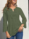 Embroidery Solid Notch Шея Блуза для Женское - Темно-зеленый
